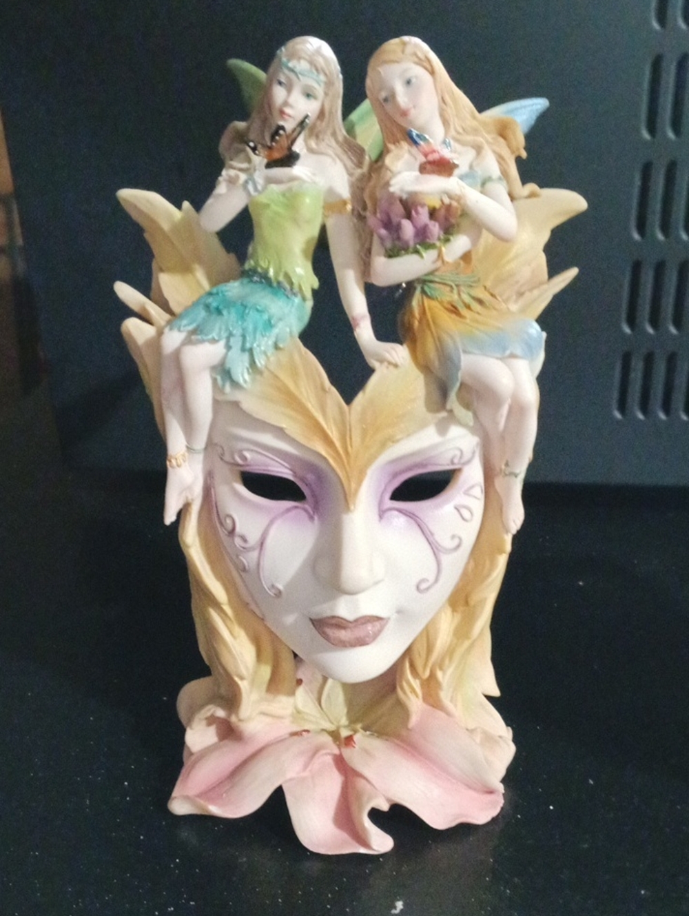 Hand-Painted Fairy Mask Sculpture - Pink and Cream Home Art